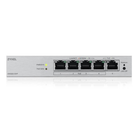 Switch Zyxel Gs1200-5Hp 5P V3 Poe (Poe+: 4 ) 68W Managed Gigabit