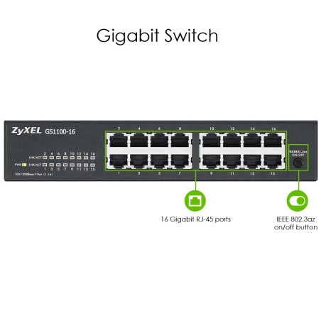 Switch Zyxel Gs1100-16 16P Unmanaged Gigabit