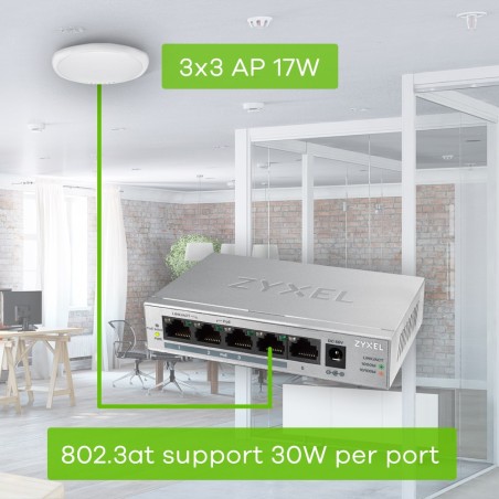 Switch Zyxel Gs1005-Hp 5P Poe (Poe+: 4) 60W Unmanaged Gigabit