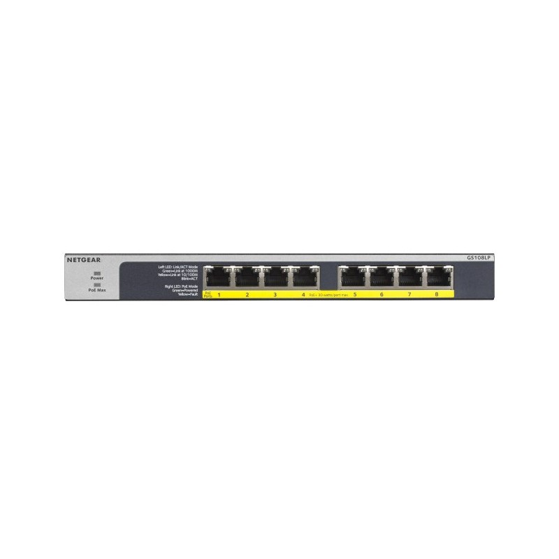 Switch Netgear Gs108Lp-100Eus 8P Poe 60W* (Poe+: 8P) Unmanaged Gigabit