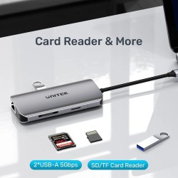 Unitek Aktywny Hub Usb-C 2X Hdmi, Czytnik Sd, 4K, Rj-45, Pd 100W, 5 Gbps
