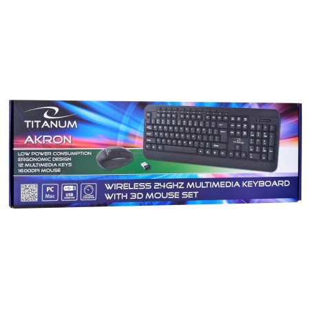 Zestaw Klawiatura + Mysz Titanum Akron Tk109 (Usb 2.0  Kolor Czarny  Optyczna  1600 Dpi)