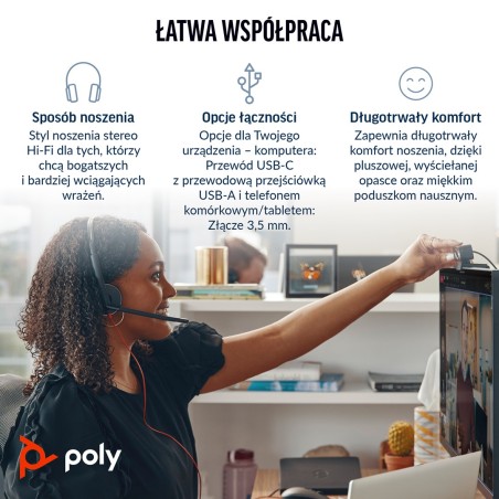 Słuchawki Poly Blackwire 3325 Stereo Ms Teams Certified Usb-C Headset +3.5Mm Plug +Usb-C/A Adapter 8X222Aa