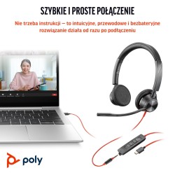 Słuchawki Poly Blackwire 3325 Stereo Ms Teams Certified Usb-C Headset +3.5Mm Plug +Usb-C/A Adapter 8X222Aa