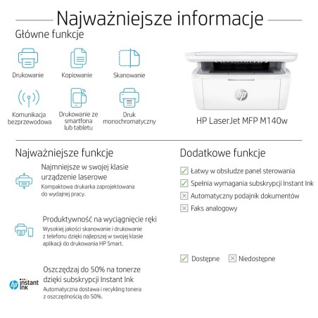 Urządzenie Wielof. Hp Laserjet M140W 7Md72F Mfp