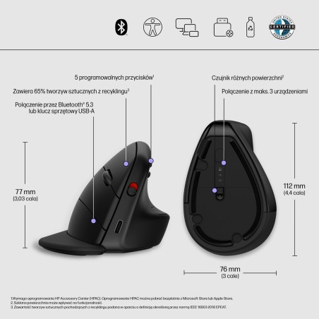 Mysz Hp 920 Ergonomic Vertical Mouse Black Bezprzewodowa Czarna