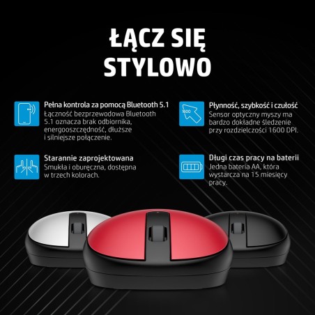 Mysz Hp 240 Empire Red Bluetooth Mouse Bezprzewodowa Czerwono-Czarna 43N05Aa