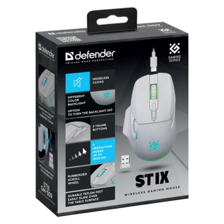 Defender Mysz Bezprzewodowa Stix Gm-009 Rf 3200Dpi 7P Biała 52009