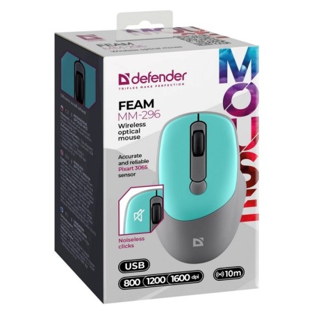 Defender Mysz Bezprzewodowa Feam Mm-296 Rf Silent Click Mietowa 52294