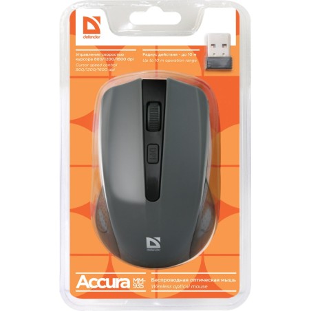 Defender Mysz Bezprzewodowa Accura Mm-935 Rf Szara Optical 1600Dpi 4P 52936