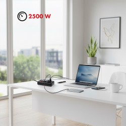 Maclean Listwa Zasilająca, Przedłużacz 4 Gniazda + 3Xusb, 110-240V Ac 50/60Hz, 2.1A Max 2500W, 3M, Czarna, Mce393 B