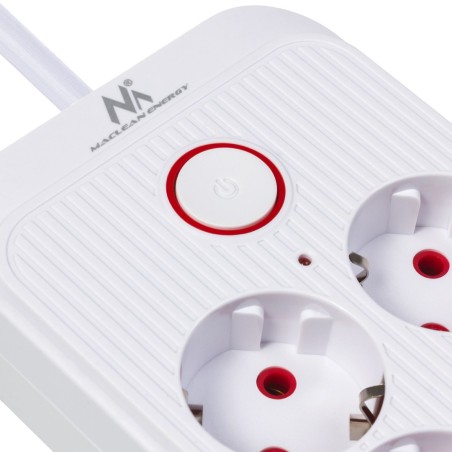 Maclean Listwa Zasilająca, Przedłużacz 6 Gniazd + 4Xusb, 110-240V Ac 50/60Hz, 2.1A Max 2500W, 1,5 M, Biała Mce389 W
