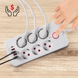 Maclean Listwa Zasilająca, Przedłużacz 6 Gniazd + 4Xusb, 110-240V Ac 50/60Hz, 2.1A Max 2500W, 1,5 M, Biała Mce389 W
