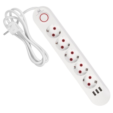 Maclean Listwa Zasilająca Przedłużacz5 Gniazd + 3Xusb, 110-240V Ac 50/60Hz, 2.1A Max 2500W, 1,5M, Biała Mce395 W