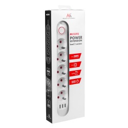Maclean Listwa Zasilająca Przedłużacz5 Gniazd + 3Xusb, 110-240V Ac 50/60Hz, 2.1A Max 2500W, 1,5M, Biała Mce395 W