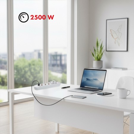 Maclean Listwa Zasilająca Przedłużacz5 Gniazd + 3Xusb, 110-240V Ac 50/60Hz, 2.1A Max 2500W, 1,5M, Biała Mce395 W