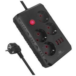 Maclean Listwa Zasilająca, Przedłużacz 4 Gniazda + 3Xusb, 110-240V Ac 50/60Hz, 2.1A Max 2500W, 1,5M, Czarna Mce392 B
