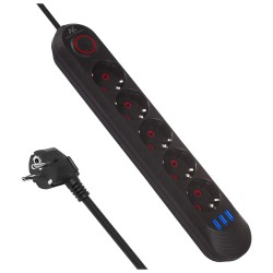 Maclean Listwa Zasilająca, Przedłużacz5 Gniazd + 3Xusb, 110-240V Ac 50/60Hz, 2.1A Max 2500W, 1,5M, Czarna Mce395 B