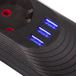 Maclean Listwa Zasilająca, Przedłużacz5 Gniazd + 3Xusb, 110-240V Ac 50/60Hz, 2.1A Max 2500W, 1,5M, Czarna Mce395 B