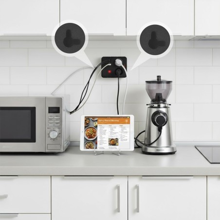 Maclean Listwa Zasilająca, Przedłużacz 2 Gniazda + 3Xusb, 110-240V Ac 50/60Hz, 2.1A Max 2500W, 1.5M, Czarna Mce387 B