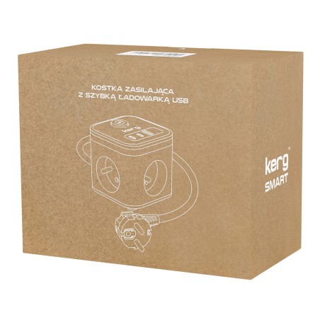 Kerg Smart – Kostka Zasilająca 3-Gniazdowa + Szybka Ładowarka Usb-A+Usb-C 1,5M 3×1,5Mm2 H05Vv-F 16A/250V~