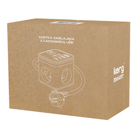 Kerg Smart – Kostka Zasilająca 3-Gniazdowa + Ładowarka Usb-A+Usb-C 1,5M 3×1,5Mm2 H05Vv-F 16A/250V~