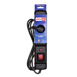 Listwa Przeciwprzepięciowa Activejet Combo 3Gn/5M/Cz (10A  2300W) 5M  Kolor Czarny