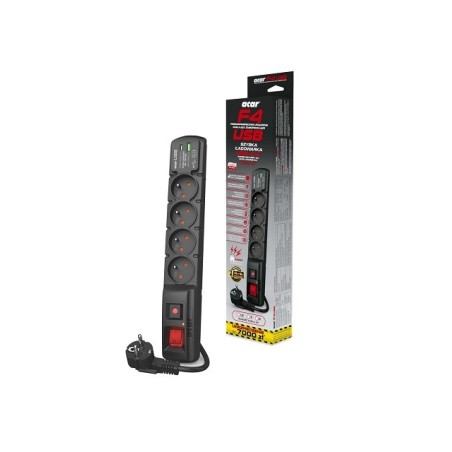Listwa Przeciwprzepięciowa Acar F4 Usb A+C (Szybka Ładowarka) 5M   Czarny