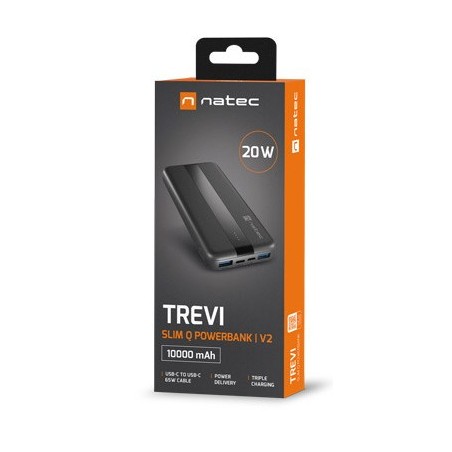 Natec Powerbank Trevi Slim Q V2 10000Mah Pd Usb-C 20W + Usb-A 18W + Kabel Usb-C