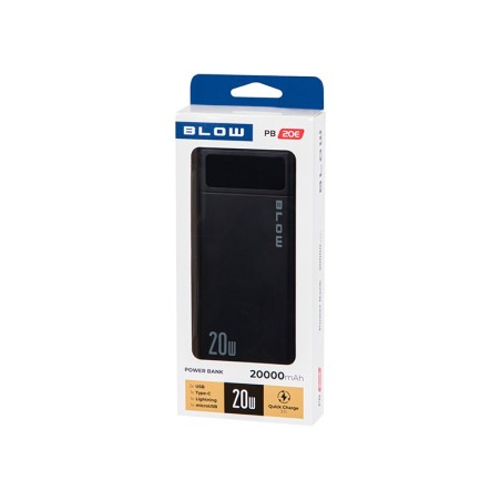 Blow Power Bank 20000Mah Qc+Pd 20W + Lightning Czarny Pb20E