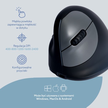 R-Go Pele He Ergonomiczna Myszka Lewa Bluetooth Sidabrina