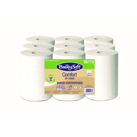 Ręcznik W Roli Mini Centralnego Dozowania (9Rolek) Biały, Celuloza Z Recyklingu, 2W, 60M, Comfort De-Inked, 96715 Bulkysoft