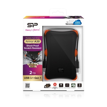 Dysk Zewnętrzny Hdd Silicon Power Armor A30 (2Tb  2.5"  Usb 3.2  5400 Obr/Min  Orange-Black  Sp020Tbphda30S3K)