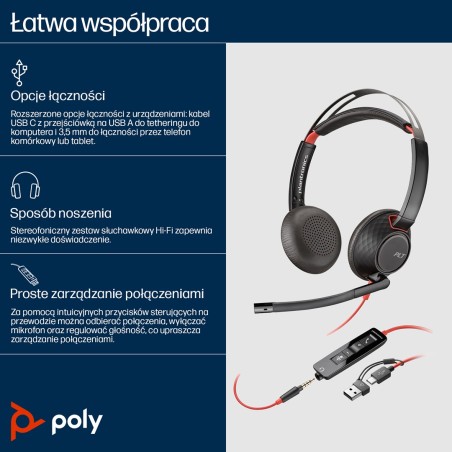 Słuchawki Nauszne Poly Blackwire 5220 8X231Aa
