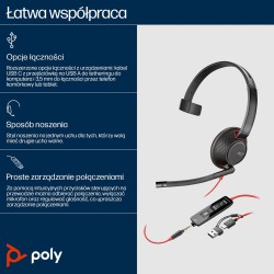 Poly Blackwire 5210 Monaural Usb-C Headset +3.5Mm Plug +Usb-C/A Adapter (Bulk)