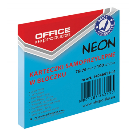 Bloczek Samoprzylepny 76X76 100K Neon Niebieski 14046611-01