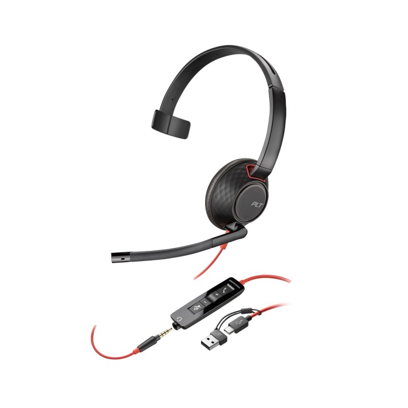 Poly Blackwire 5210 Monaural Usb-C Headset +3.5Mm Plug +Usb-C/A Adapter (Bulk)