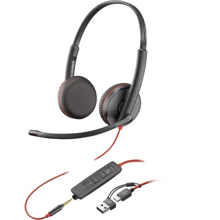 Poly Zestaw Słuchawkowy Blackwire 3225 Stereo Usb-C + Wtyczka 3,5 Mm + Przejściówka Usb-C/A