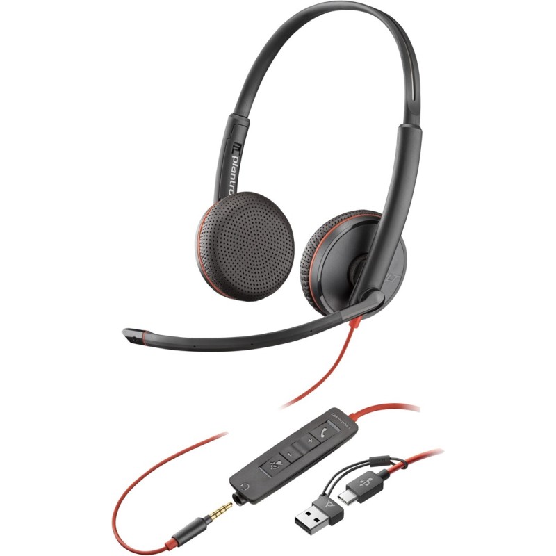 Poly Stereofoniczny Zestaw Słuchawkowy Usb-C Blackwire 3225 + Wtyczka 3,5 Mm + Przejściówka Usb-C/A (Opakowanie Zbiorcze)