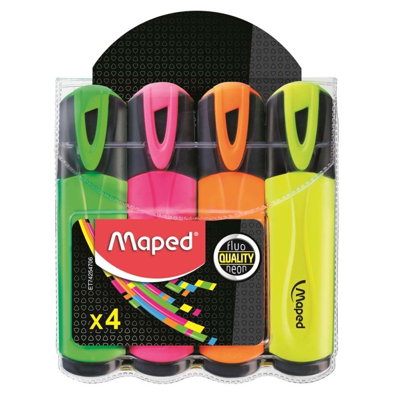Zakreślacz Fluo Peps Mix Kolorów 4Szt Etui Z Zawieszką Maped 742547