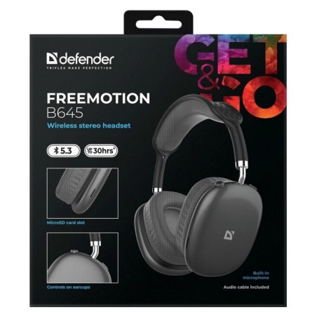 Defender Słuchawki Nauszne Bluetooth Freemotion B645 Czarne 63645