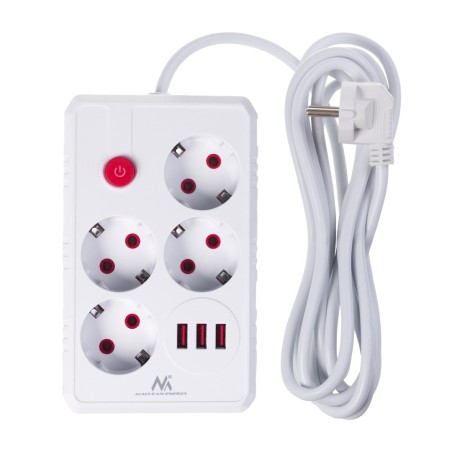 Maclean Listwa Zasilająca, Przedłużacz 4 Gniazda + 3Xusb, 110-240V Ac 50/60Hz, 2.1A Max 2500W, 3M, Biała Mce393 W