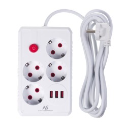 Maclean Listwa Zasilająca, Przedłużacz 4 Gniazda + 3Xusb, 110-240V Ac 50/60Hz, 2.1A Max 2500W, 3M, Biała Mce393 W