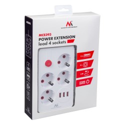 Maclean Listwa Zasilająca, Przedłużacz 4 Gniazda + 3Xusb, 110-240V Ac 50/60Hz, 2.1A Max 2500W, 3M, Biała Mce393 W