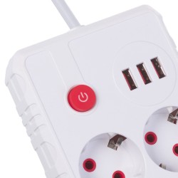 Maclean Listwa Zasilająca, Przedłużacz 2 Gniazda + 3Xusb, 110-240V Ac 50/60Hz, 2.1A Max 2500W, 1.5M, Biała Mce387 W