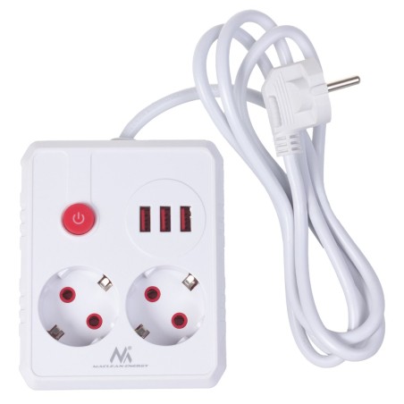 Maclean Listwa Zasilająca, Przedłużacz 2 Gniazda + 3Xusb, 110-240V Ac 50/60Hz, 2.1A Max 2500W, 1.5M, Biała Mce387 W