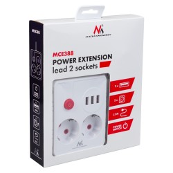 Maclean Listwa Zasilająca, Przedłużacz 2 Gniazda + 3Xusb, 110-240V Ac 50/60Hz, 2.1A Max 2500W, 1.5M, Biała Mce387 W