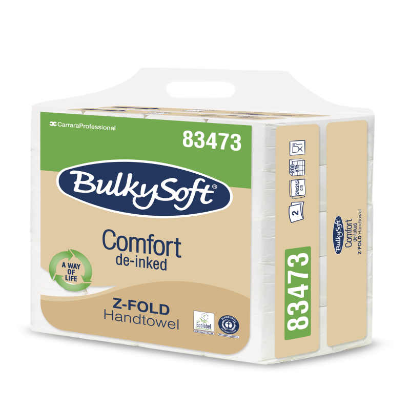 Ręcznik Bulkysoft Comfort De_Inked, Celuloza Z Recyklingu, Zz, 3_Panelowy, 2_Warstwowy, 4 _ 21,5 Cm, Biały, 3000 Listków, 83473