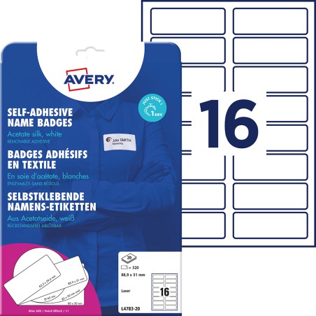 Identyfikatory Do Zadruku L4783-20 88,9X31 20Ark Samoprzylepne, Sztuczny Jedwab, Avery Zweckform