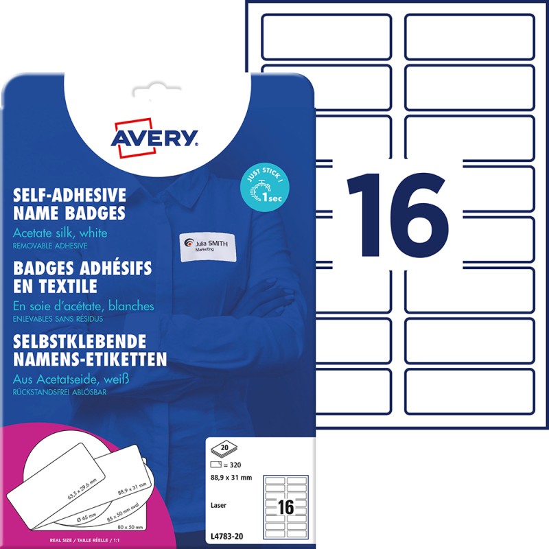 Identyfikatory Do Zadruku L4783-20 88,9X31 20Ark Samoprzylepne, Sztuczny Jedwab, Avery Zweckform
